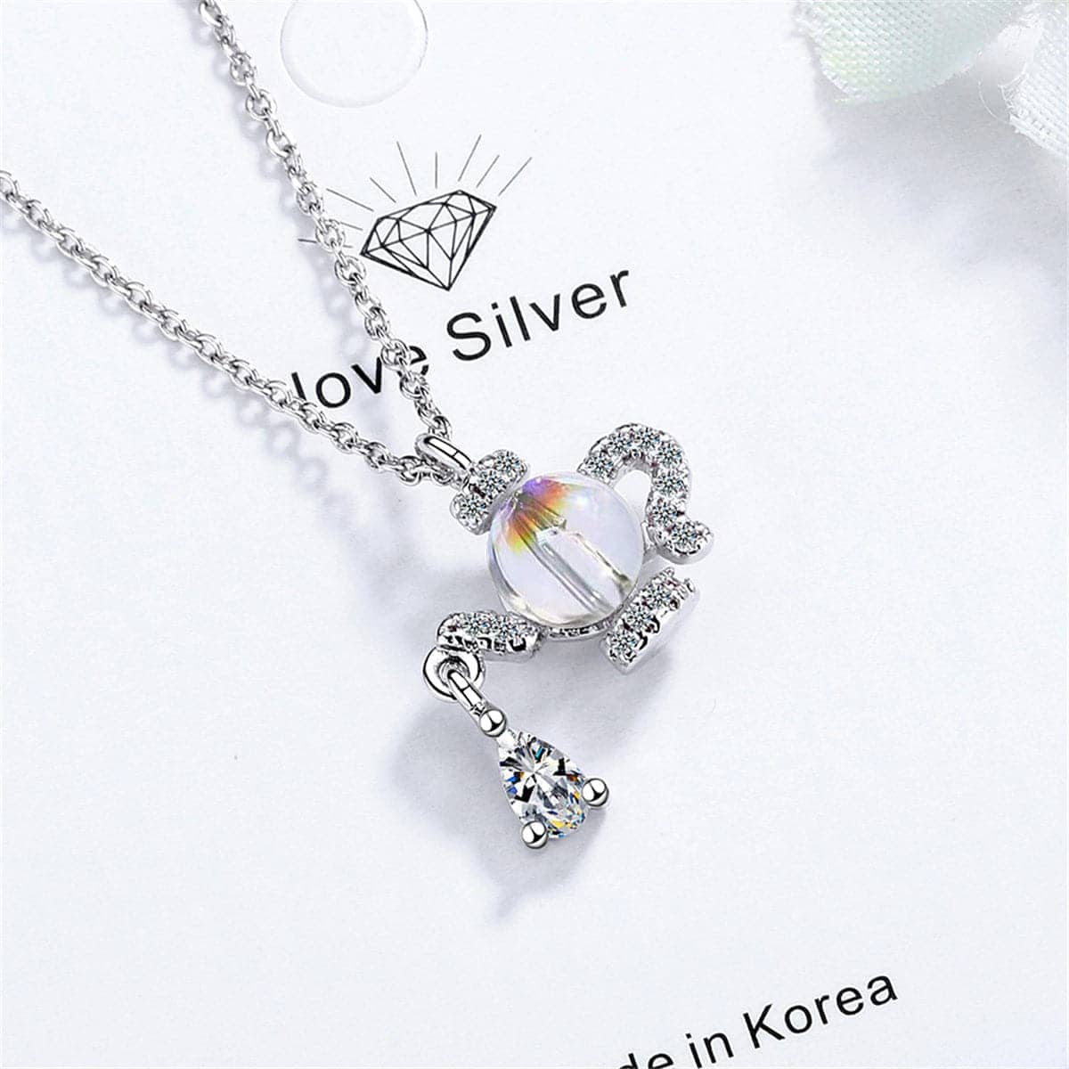 Cubic Zirconia & Crystal Silvertone Teapot Pendant Necklace