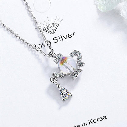 Cubic Zirconia & Crystal Silvertone Teapot Pendant Necklace
