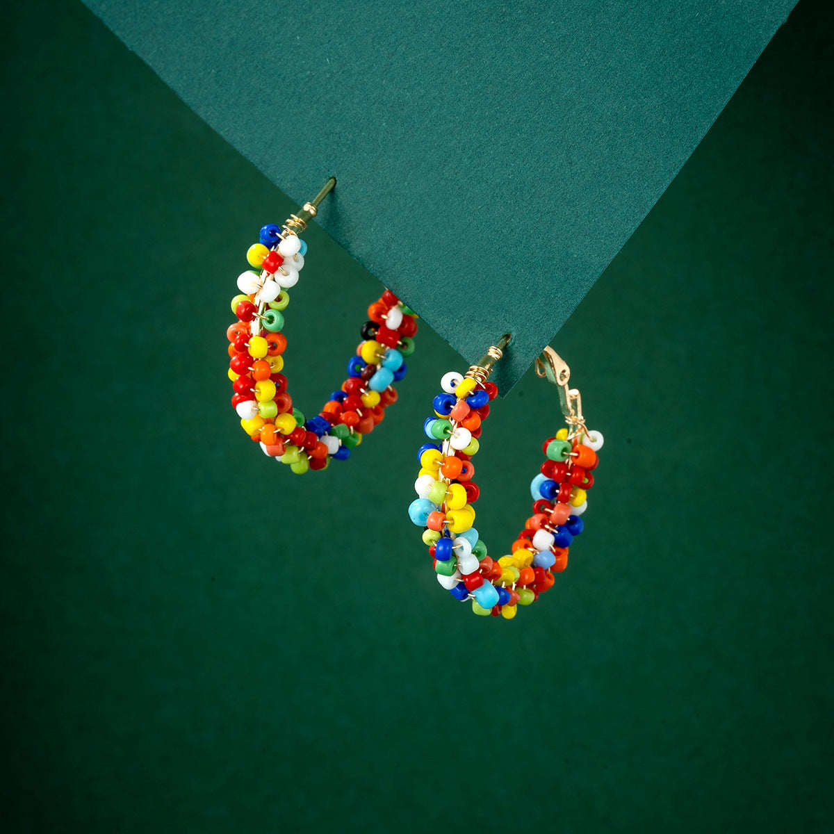 Multi-colored Howlite & Goldtone Beads Hoop Earrings
