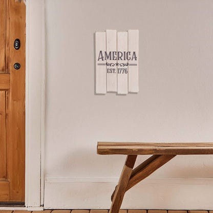 11.75 Inch White Patriotic America Slat Decor Wall Sign Panels for July 4th Celebrations