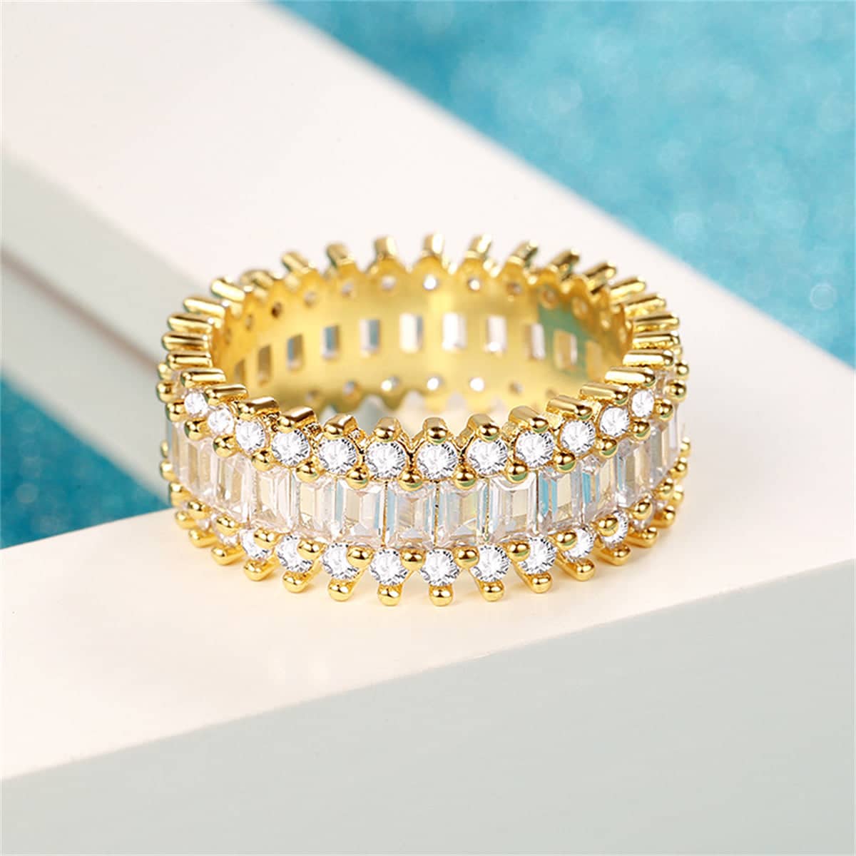 Crystal & Cubic Zirconia Goldtone Geometric Band Ring-10