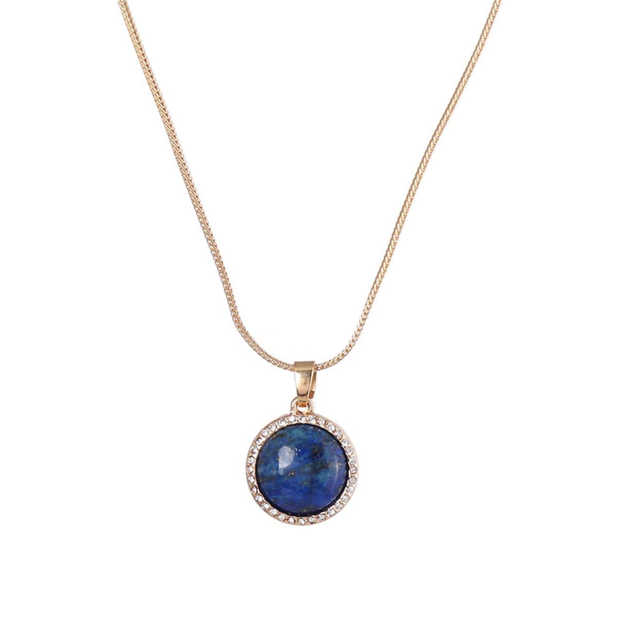 Blue Lapis & Cubic Zirconia Halo Round Pendant Necklace