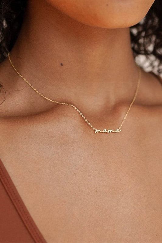 Threaded Pear Gold Tiny Mama Script Necklace