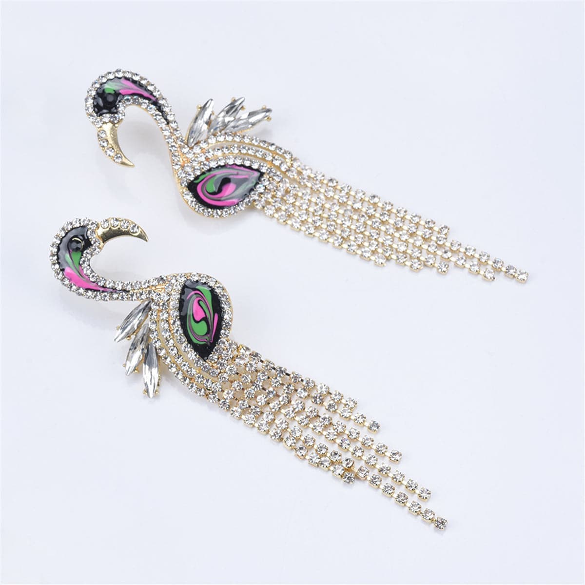 Cubic Zirconia & Enamel Goldtone Flamingo Drop Earrings