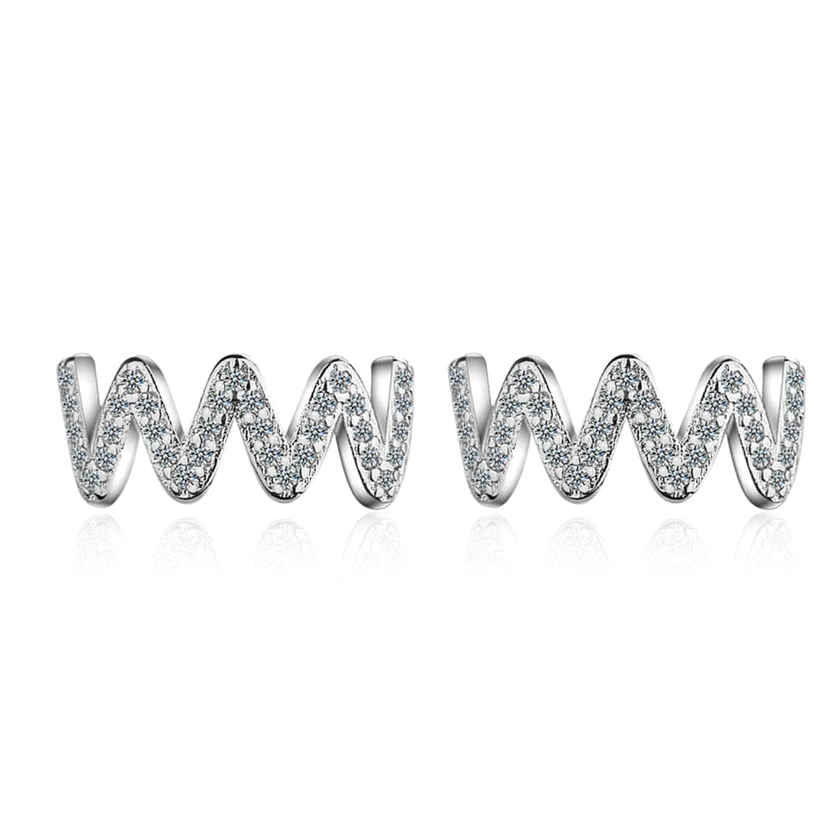 Cubic Zirconia & Silvertone Wave Stud Earrings