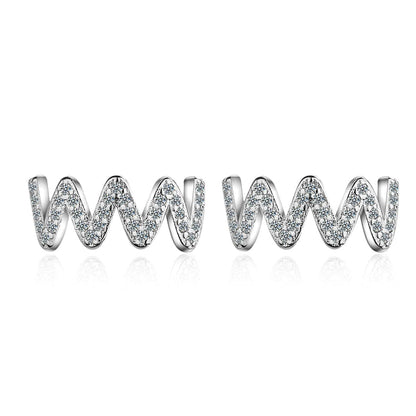 Cubic Zirconia & Silvertone Wave Stud Earrings