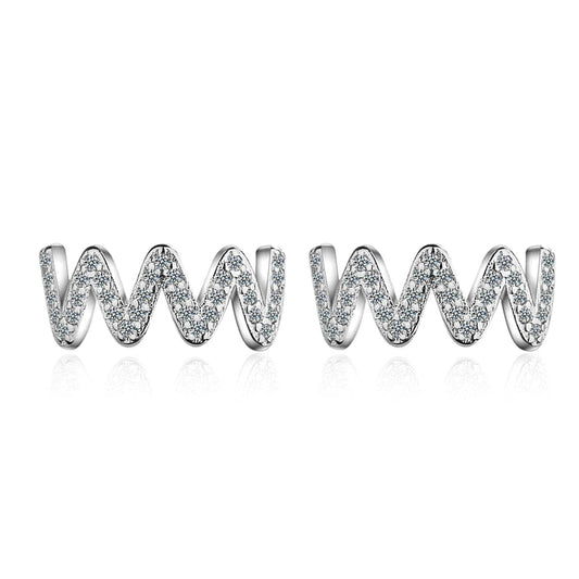 Cubic Zirconia & Silvertone Wave Stud Earrings