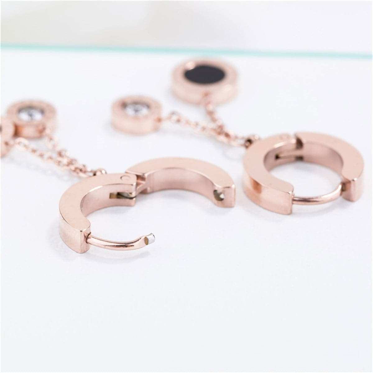Cubic Zirconia & Rose Goldtone Double Ring Drop Earrings