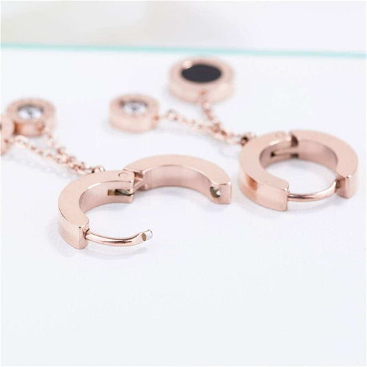 Cubic Zirconia & Rose Goldtone Double Ring Drop Earrings