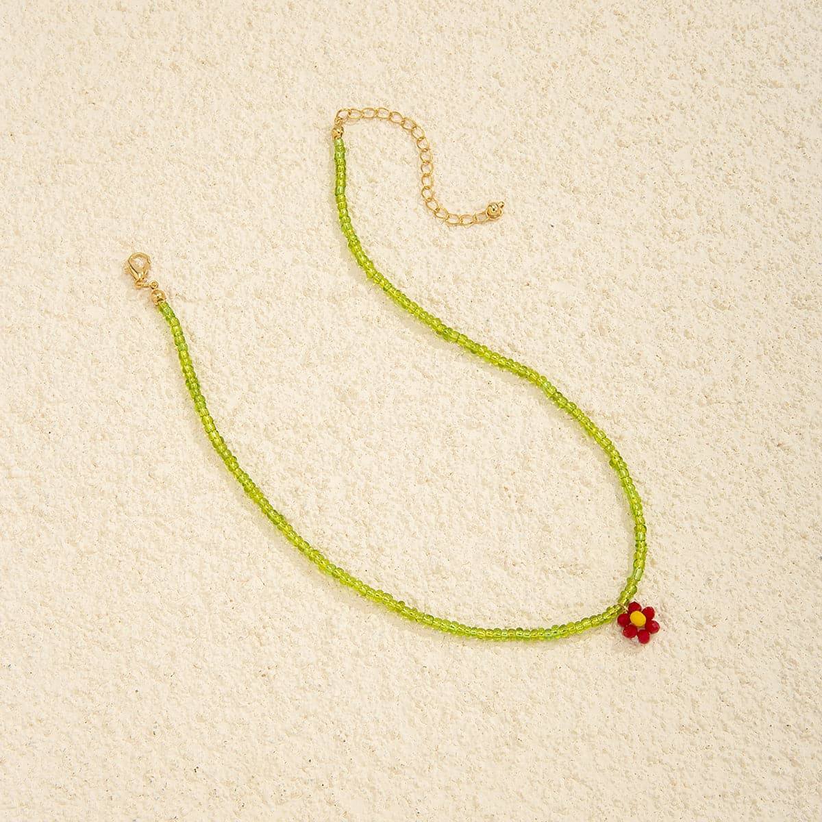 Green Acrylic & Howlite Beaded Flower Necklace
