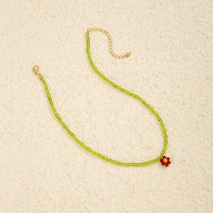 Green Acrylic & Howlite Beaded Flower Necklace