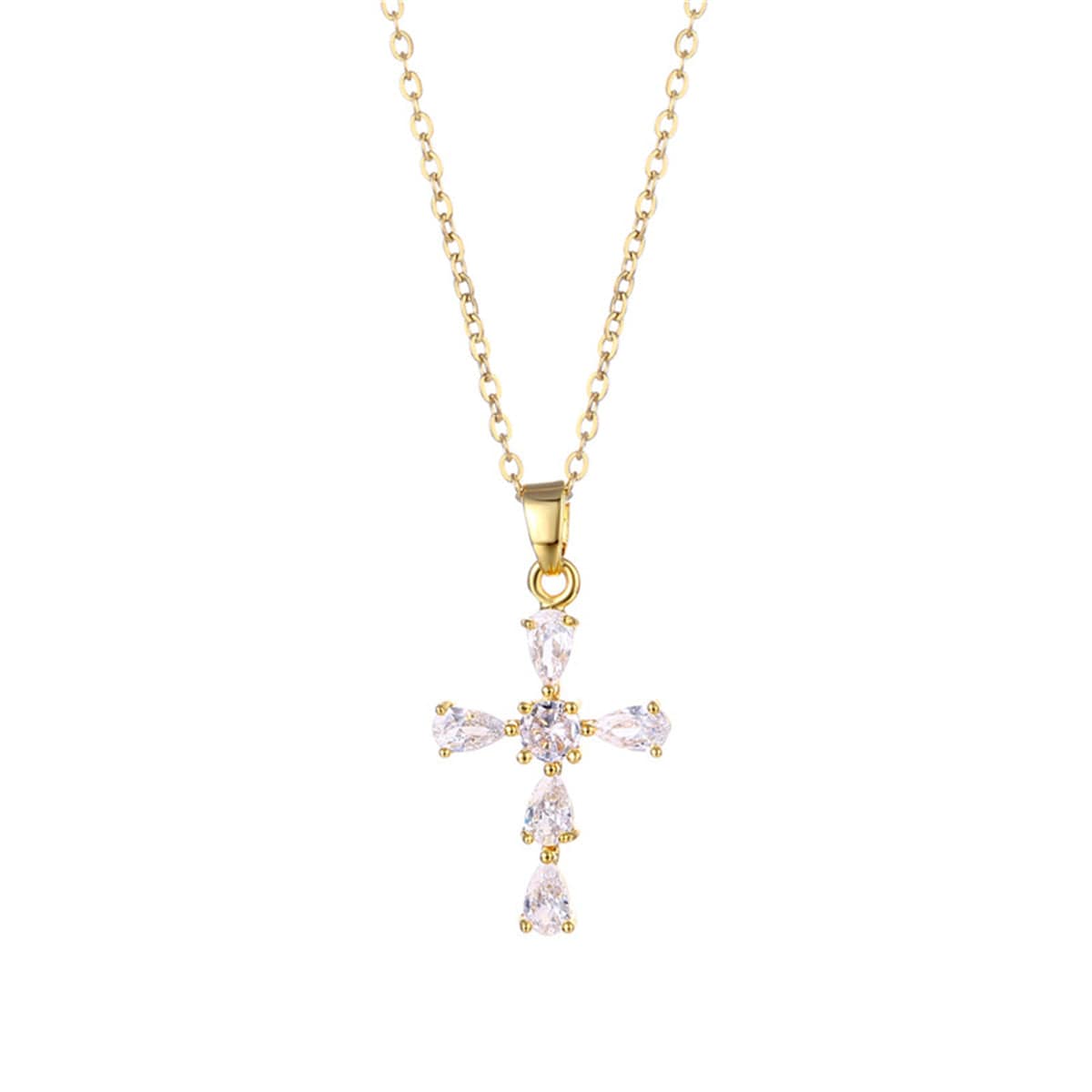 Pear-cut Crystal & Goldtone Cross Pendant Necklace