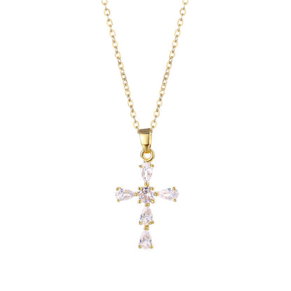 Pear-cut Crystal & Goldtone Cross Pendant Necklace
