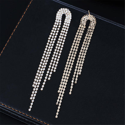 Cubic Zirconia & Goldtone Arch Tassel Drop Earrings