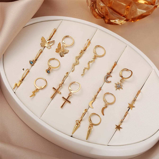 Cubic Zirconia & Goldtone Celestial Drop Earring Set