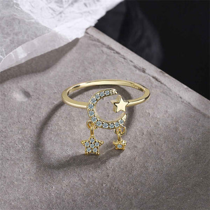 Cubic Zirconia & Goldtone Celestial Star Tassel Open Ring