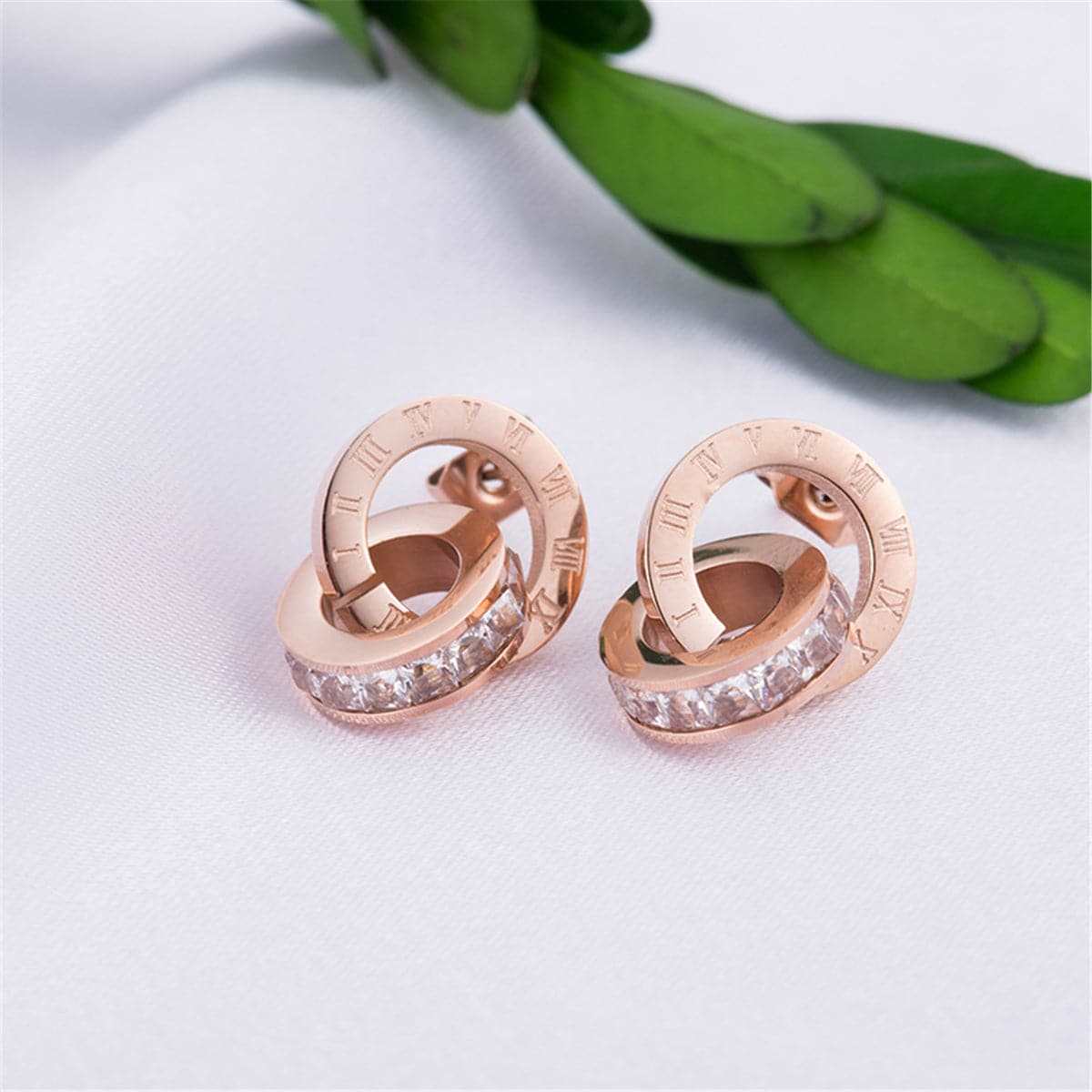 Cubic Zirconia & Rose Goldtone Double Circle Drop Earrings
