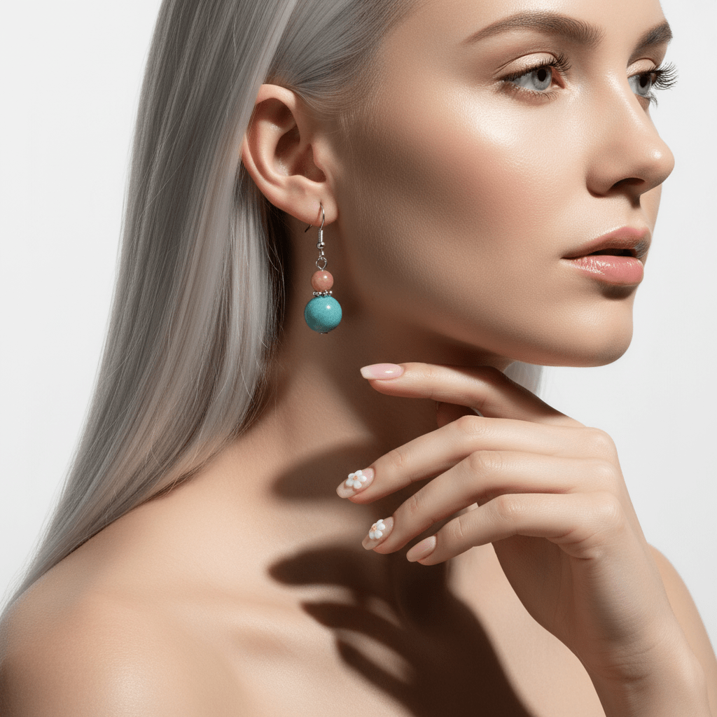 Red & Blue Jade Silvertone ‌Gourd-Shape Hook Earrings