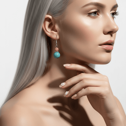 Red & Blue Jade Silvertone ‌Gourd-Shape Hook Earrings