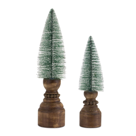 Melrose International Mini Bottle Brush Tree on Pedestal (Set of 2)