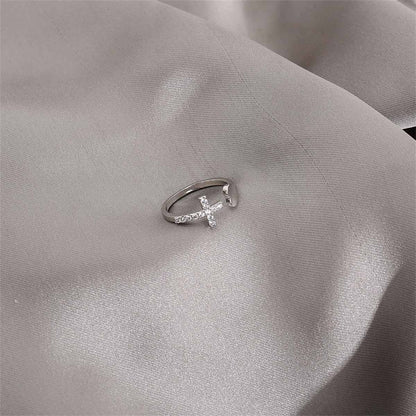 Cubic Zirconia & Silvertone Pavé Heart Cross Bypass Ring