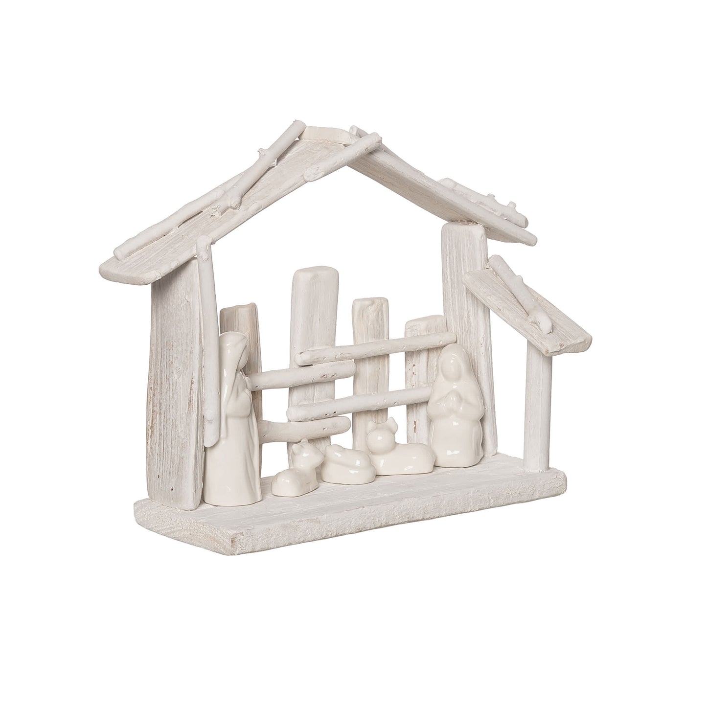 12 in White Christmas Minimalist Nativity Scene Decorative Wood Object for Holiday Decor