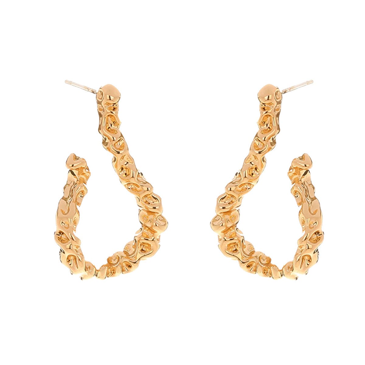 Goldtone Textured Free-Form Hoop Earrings