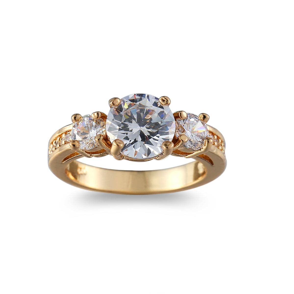 Cubic Zirconia & Goldtone Round-Cut Tri-Stone Ring-6