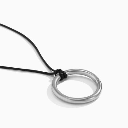 Black Yarn & Silvertone Circle Pendant Necklace