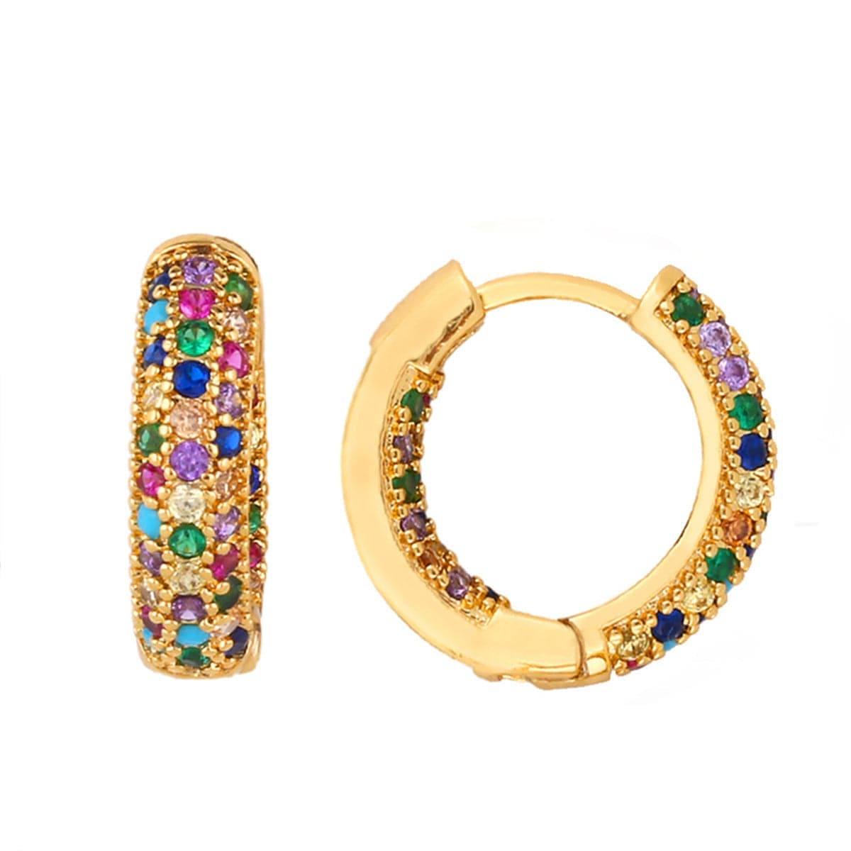 Colored Cubic Zirconia & Goldtone Huggie Earrings
