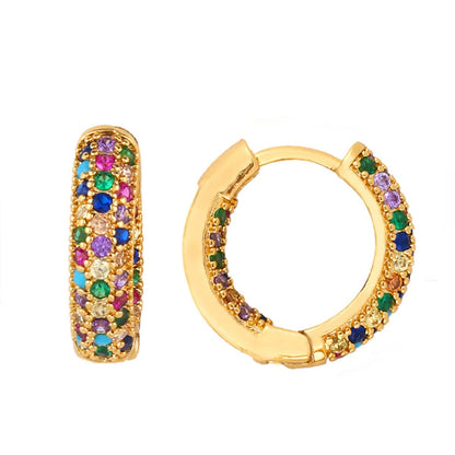 Colored Cubic Zirconia & Goldtone Huggie Earrings