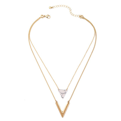 Turquoise & Goldtone Triangle Layer Necklace Set