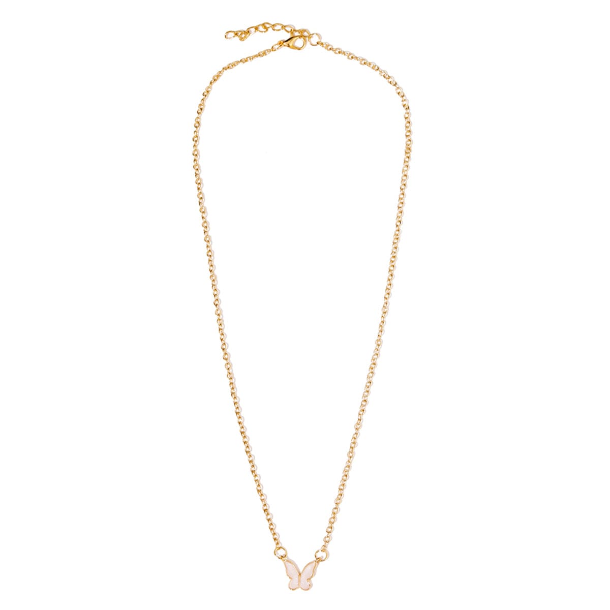 White Shell & Goldtone Butterfly Pendant Necklace