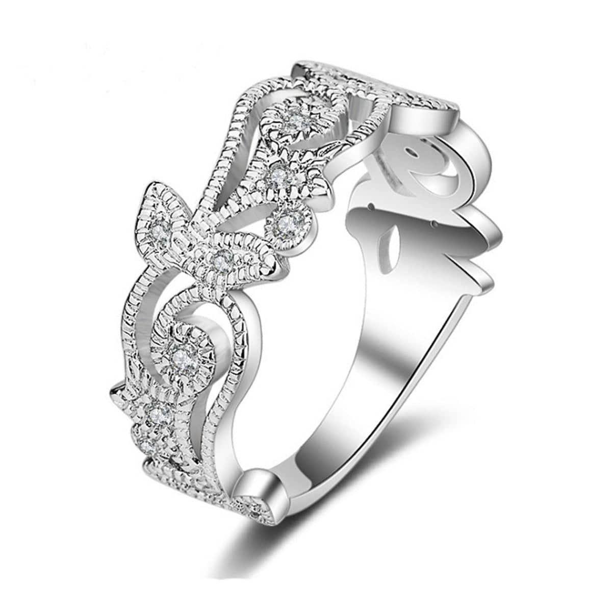 Cubic Zirconia & Silvertone Botany Ring-3