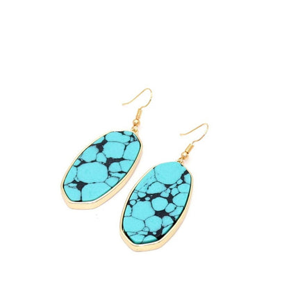 Turquoise & Goldtone Oval Drop Earrings