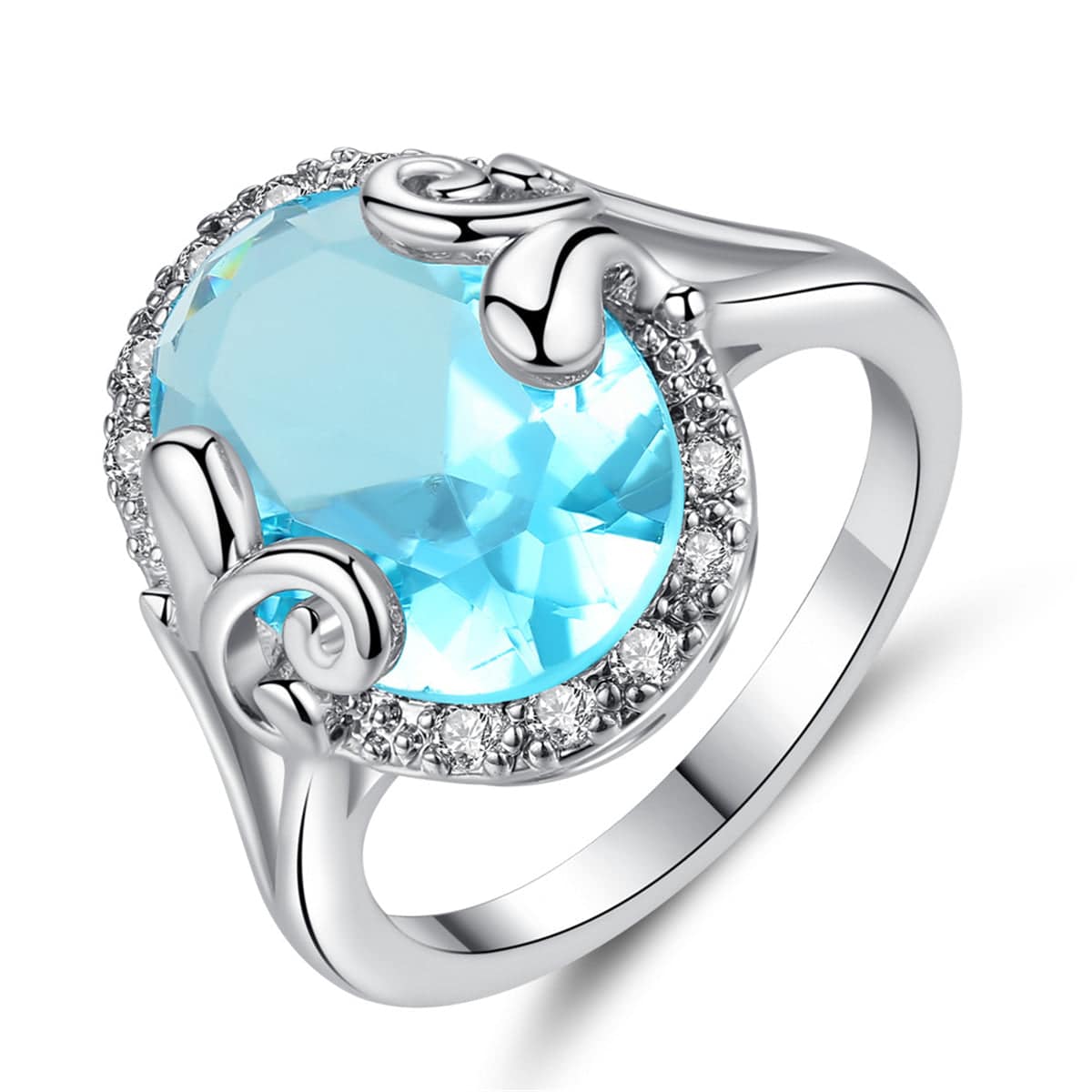 Blue Topaz & Cubic Zirconia Oval Halo Ring-4