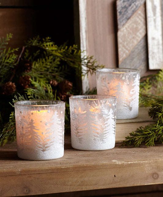 Melrose International Frosted Votive Candle Holder with Snowy Forest (Set of 12)