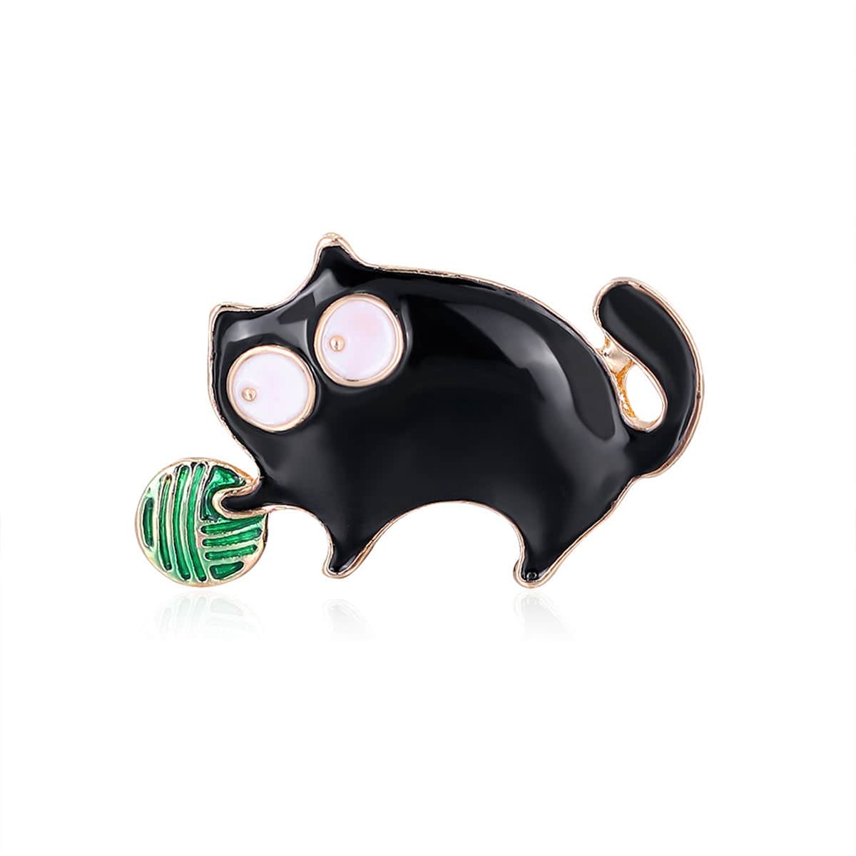Goldtone & Black Oil Drop Cat Brooch