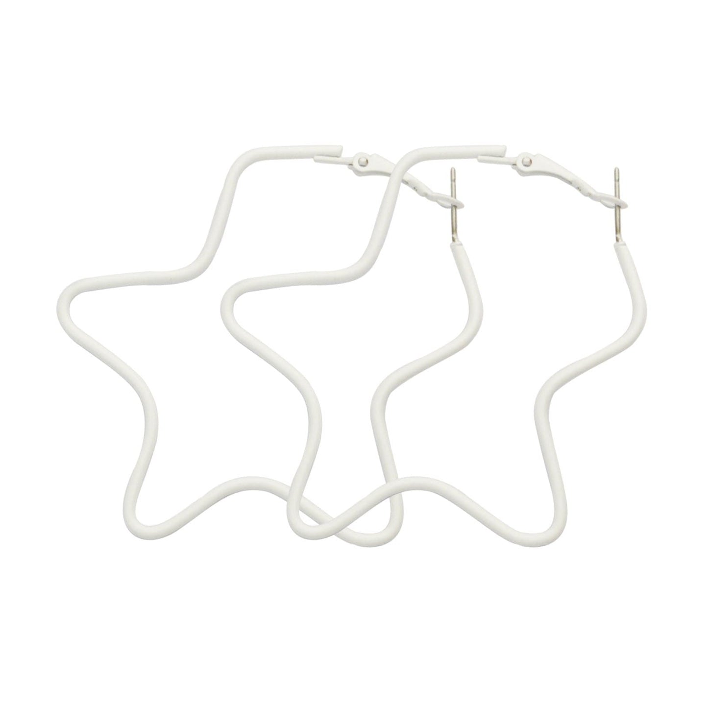 White Enamel & Silvertone Star Hoop Earrings