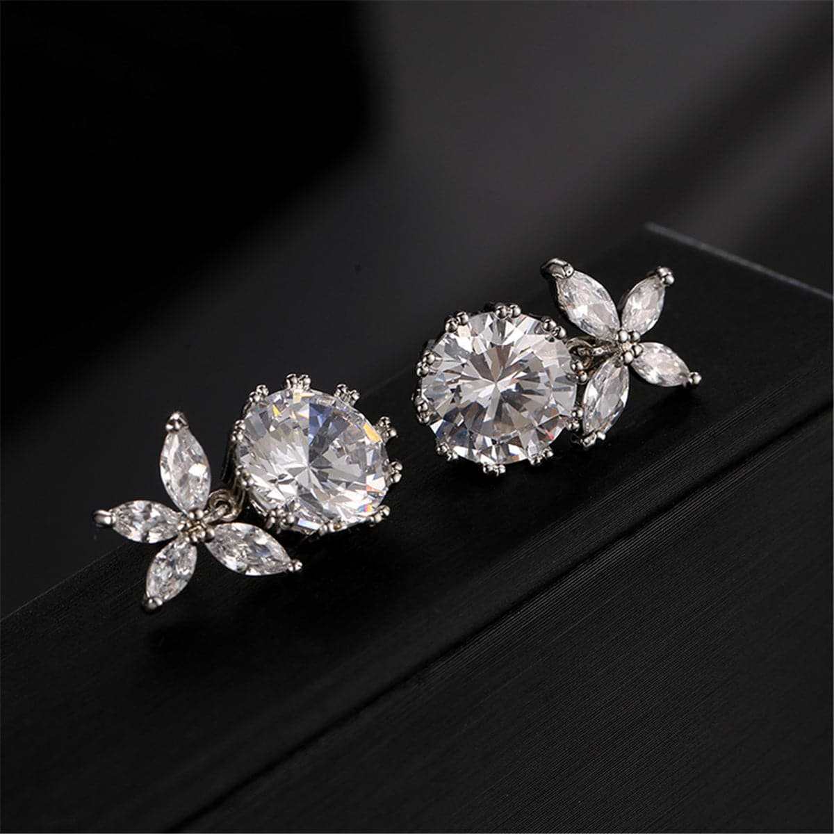 Crystal & Silvertone Butterfly & Ball Drop Earrings