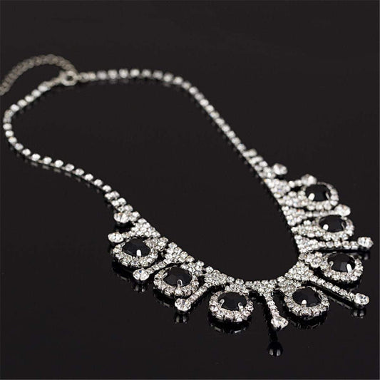 Black & Cubic Zirconia Round Statement Necklace & Drop Earrings