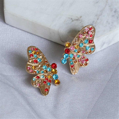 Cubic Zirconia & Goldtone Butterfly Stud Earrings