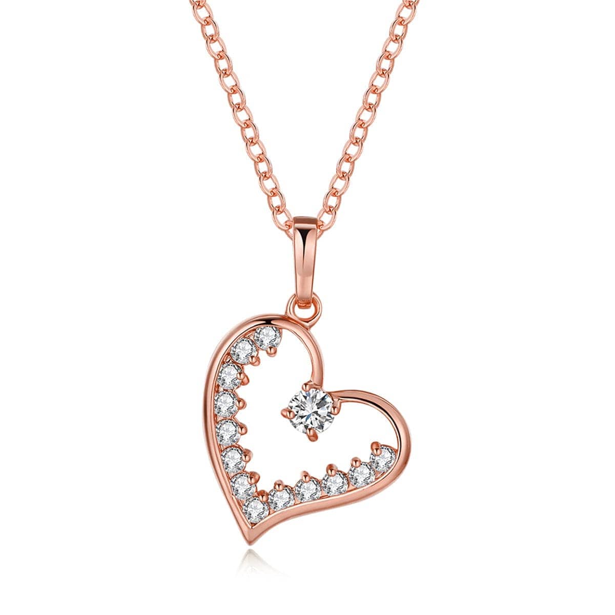 Cubic Zirconia & Rose Goldtone Hollow Heart Pendant Necklace