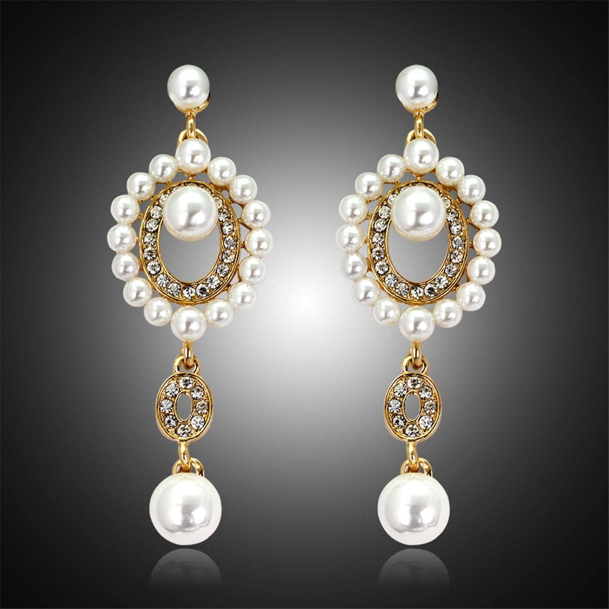 Cubic Zirconia & Pearl Goldtone Open Drop Earrings