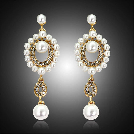 Cubic Zirconia & Pearl Goldtone Open Drop Earrings