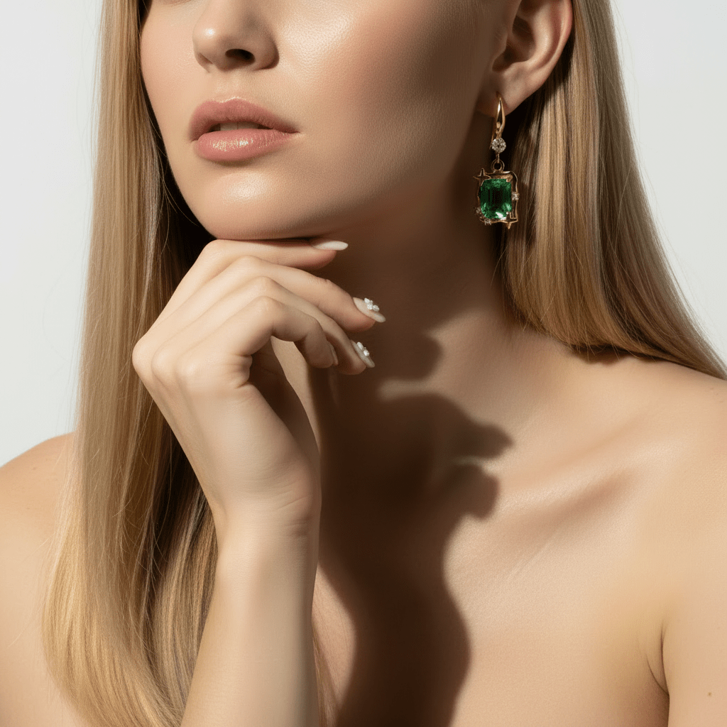 Green Crystal & Cubic Zirconia Goldtone Cushion-Cut Star Hook Earrings