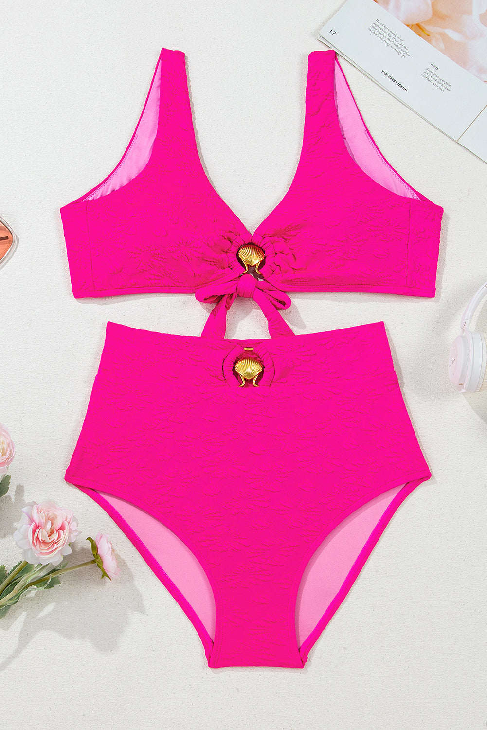 Sofia Knotted 2pcs Bikini Swimsuit - Rose Red / 2XL - 20/22