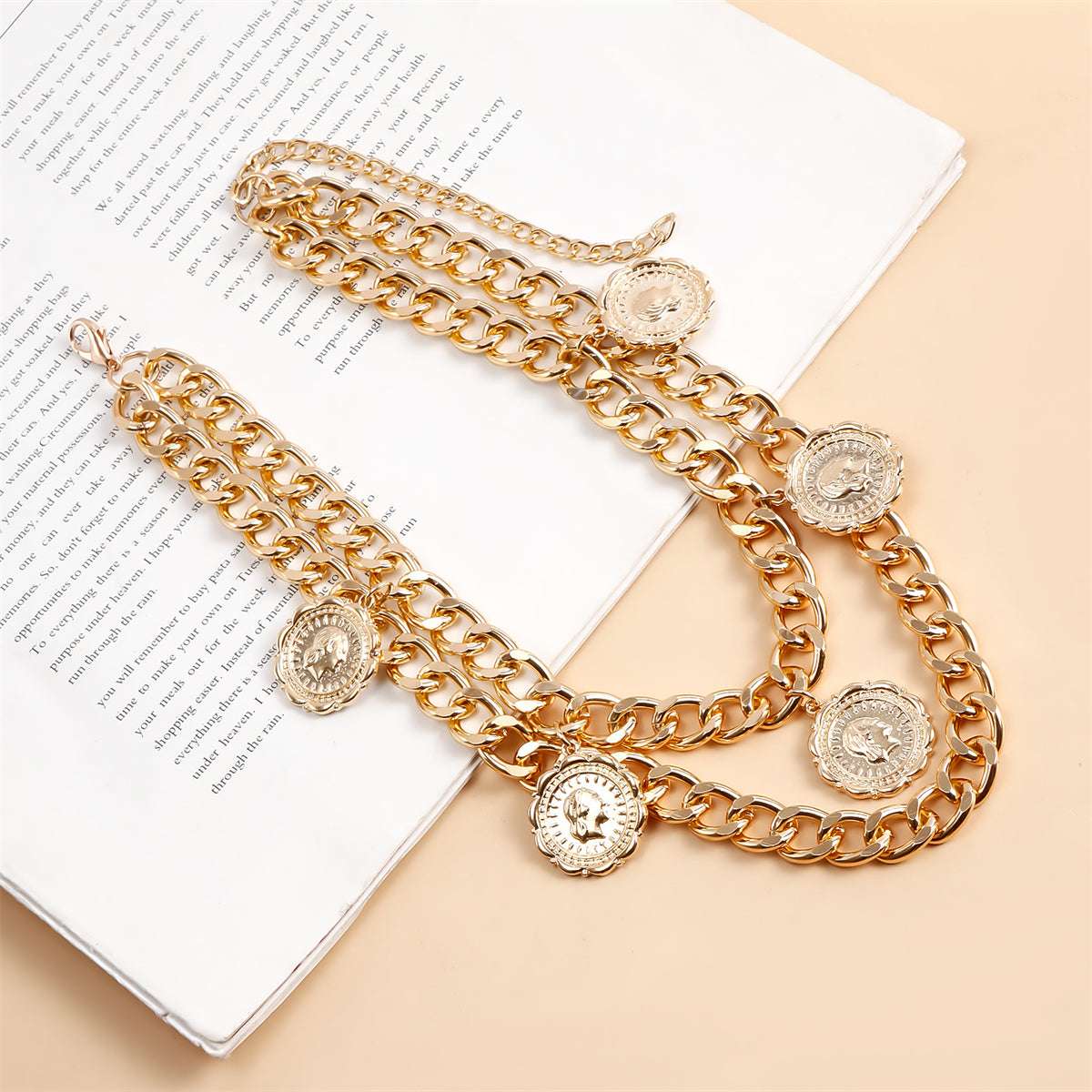 Goldtone Coin Station Layered Statement Necklace