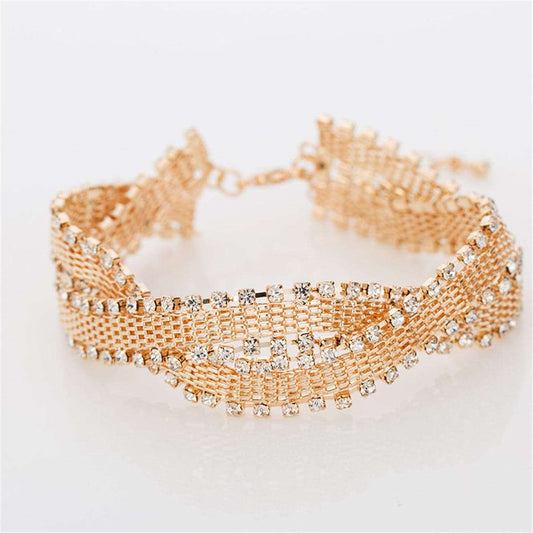 Cubic Zirconia & Goldtone Crossing Weaving Bracelet