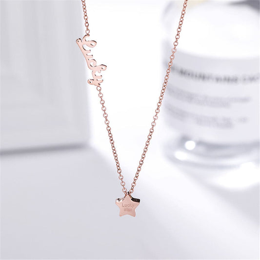 Rose Goldtone 'Lucky' Star Pendant Necklace